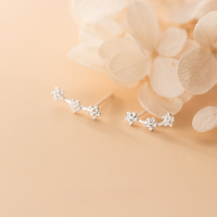 wholesale S925 Sterling Silver Earrings for Women, Korean Style Fresh and Sweet Small Single Diamond Three Flowers Simple Ear Accessories G4290-S925 silver pair 925 silver