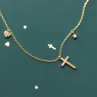 wholesale S925 Silver Necklace Women's Korean Style Fresh Diamond-Encrusted Cross Heart with Diamond Sweet Collarbone Chain D6212-s925 silver necklace-gold 925 silver