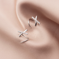 wholesale 925 Silver Earrings for Women, Fresh and Simple Cross Ear Hook with Inlaid Diamond Letter X, Korean-style Ear Accessories G4357-S925 silver pair rose gold