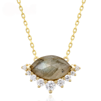 wholesale 9K Gold Plated Sterling Silver Geometric African Labradorite Necklace for Women, Minimalist Style Gemstone Jewelry Wholesale-925 silver