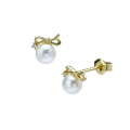 wholesale 9K Gold Korean-style Natural Freshwater Pearl Bow Stud Earrings Wholesale Sweet and Minimalist Earrings-0-0