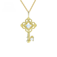 wholesale 9K Gold Jewelry Square Vintage Style Moonstone Natural Freshwater Pearl Key Pendant Necklace for Women Direct Sales-Moonstone Key Pendant>9K Gold--In Stock