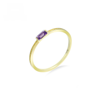 wholesale 9K/14K Gold Japanese Light Jewelry Minimalist Rectangle Brazilian Amethyst Ring for Women, Stackable and Versatile Wavy Checkered Pattern-9K gold>14#