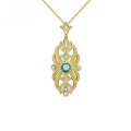 wholesale 9K Gold Vintage Royal Palace Style Natural Green Gemstone Cluster with Zirconia Pendant Emerald Bezel Edge Necklace in Stock-0-0