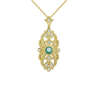wholesale 9K Gold Vintage Royal Palace Style Natural Green Gemstone Cluster with Zirconia Pendant Emerald Bezel Edge Necklace in Stock-Vintage Palace Style Emerald Pendant 9K Gold--In Stock