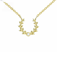 wholesale 9K Gold Moissanite Olive Leaf Necklace and Feather Wheat Ear Leaf Earrings Set for Women-Plain gold earrings