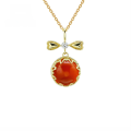 wholesale 9K Gold Alloy Japanese Korean Sweet Bow Carnelian Pendant Necklace, Yili Light Luxury Choker Collarbone Chain Versatile-0-0