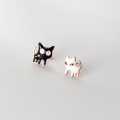 wholesale S925 silver Japanese and Korean fashion quirky black and white cat earrings cute small animal earrings G3139-0-0
