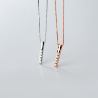 wholesale S925 Silver One-Word Necklace Women's Korean Style Fashion Minimalist Diamond-Paved Dainty Necklace Collarbone Chain D6389-S925 silver necklace silver>925 silver