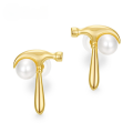 wholesale S925 silver plated 9K gold with Japanese-style toolbox hammer design, natural freshwater pearl earrings for women, finely crafted with colored gemstones-0-0