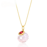 wholesale S925 sterling silver gold-plated, pink round perfume bottle pendant with natural pink crystal and Mozambique garnet, necklace-[Sweater Pendant] Without Chain 925 Silver