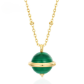 wholesale Metal: S925 Silver Plated 9K Gold Malachite Round Geometric Pendant Necklace for Women, Minimalist Planet Style Colored Gemstone Choker-0-0
