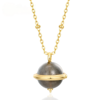 wholesale S925 silver gold-plated, Japanese Korean style natural labradorite planet geometric pendant necklace for women, precision craftsmanship with colored gemstones-[Labradorite Pendant] Chain not included 925 Silver