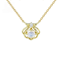 wholesale 9K gold Ariel the Little Mermaid Princess hollow shell moonstone necklace Korean version dreamy heart-shaped collarbone chain-Little Mermaid Shell Necklace>9K Gold