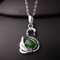 wholesale [925 Sterling Silver] With appraisal certificate, inlaid with Hetian jadependant, simple and fashionable cabochon gemstone necklace for women-0-0