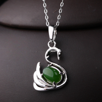 wholesale [925 Sterling Silver] With appraisal certificate, inlaid with Hetian jadependant, simple and fashionable cabochon gemstone necklace for women-Swan Pendant (without chain)  925 Silver