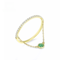 wholesale 9K Gold Minimalist Fashion Single Row Diamond Double Layer Ring for Women Chain Fresh Green Zircon Ring Yili Wholesale-0-0