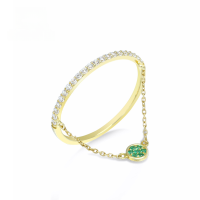 wholesale 9K Gold Minimalist Fashion Single Row Diamond Double Layer Ring for Women Chain Fresh Green Zircon Ring Yili Wholesale-9K Gold Single Row Zircon Double Layer Ring 9#