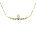 wholesale 9K Gold Light Luxury Vintage Victorian Romantic Five-Pointed Star Moon Tanzanian Zircon Necklace Collarbone Chain-0-0