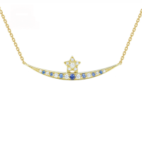 wholesale 9K Gold Light Luxury Vintage Victorian Romantic Five-Pointed Star Moon Tanzanian Zircon Necklace Collarbone Chain-Romantic Victorian Star and Moon Necklace 9K Gold--In Stock