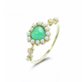wholesale 9K gold lightweight luxury heart-shaped apple green chalcedony cluster ring with natural pearls, a Christmas gift for your girlfriend-0-0