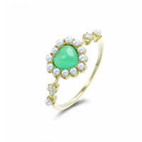 wholesale 9K gold lightweight luxury heart-shaped apple green chalcedony cluster ring with natural pearls, a Christmas gift for your girlfriend-9K Gold Heart-Shaped Chrysoprase Ring>9#