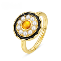 wholesale Vintage style gold-filled K gold natural retro pearl ring for women, versatile and elegant index finger ring wholesale-Amber Adjustable opening