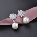 wholesale S925 Silver Eight-Pointed Star Inlaid with Zircon and Pearl Earrings for Women Wholesale-0-1