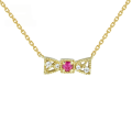 wholesale 9K Gold Japanese Style Natural Ruby and White Topaz Bow Tie Necklace, Collarbone Chain, Gentleman's Bow Tie-0-0