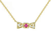 wholesale 9K Gold Japanese Style Natural Ruby and White Topaz Bow Tie Necklace, Collarbone Chain, Gentleman's Bow Tie-Bow Tie Ruby Necklace 9K Gold