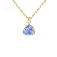 wholesale 14K 750 Gold Japanese-style Light Luxury Jewelry Wholesale, Triangular Natural Tanzanite Diamond Pendant for Women, Small Chanel-style Necklace-Tanzanite + Diamond Pendant 9K Gold