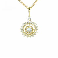 wholesale 9K Gold New Jewelry Piece: Fate Compass Pendant with Dazzling White Topaz, a Charming and Sparkling Round Disk Necklace-Destiny Compass White Topaz Pendant>9K Gold