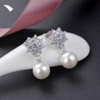 wholesale S925 Silver Eight-Pointed Star Inlaid with Zircon and Pearl Earrings for Women Wholesale-Fashion earrings [without silver earrings] &gt; [S925 silver]