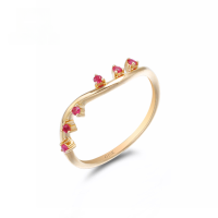 wholesale 9K Rose Gold Japanese Kawaii Wave Natural Ruby Tail Ring, Simple and Versatile Source Factory-Ruby 9K Gold Pinky Ring Rose Gold 6#