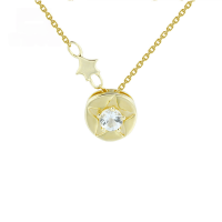 wholesale 9K Gold, The Little Prince Limited Edition, Baguette Round Pentagram White Topaz Starlight Necklace Collarbone Chain, Light Luxury Jewelry-The Little Prince Necklace 9K Gold