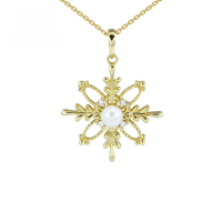 wholesale 9K Gold Christmas Snowflake Series New Four-Leaf Clover Hollow Pendant with Pearl and Zircon Necklace-Cross Snowflake Pearl Pendant 9K Gold--In Stock
