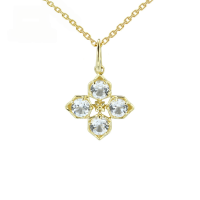 wholesale 9K Gold Retro Floral Leaf Design White Topaz Pendant, Creative New Four-Leaf Clover Versatile Necklace Without Chain-Vintage Floral and Leaf White Topaz Pendant 9K Gold