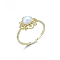 wholesale 9K Gold Artli Jewelry Retro French Lace Natural Seed Pearl Ring Four-Leaf Clover Classic Fashion Ring-9K Gold French Lace Ring 14#