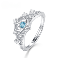 wholesale 925 Sterling Silver Gold-Plated Crown Ring Jewelry for Women with Blue Topaz, Guangzhou Fine Jewelry Factory Wholesale-0-0