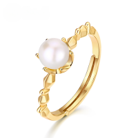 wholesale [925 Sterling Silver] Love Like Beauty Natural Round Freshwater Pearl Ring, Japanese and Korean Autumn and Winter New Style Hand Accessories Wholesale-925 silver plated with white gold inlaid with natural freshwater pearls &gt; Adjustable opening