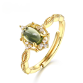 wholesale 925 Sterling Silver Plated with Colorful Gold Japanese-style Diamond Light Luxury Floral Retro Adjustable Ring with Peridot-0-0