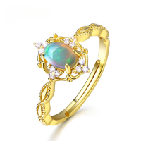 wholesale 925 Sterling Silver Plated 14K Gold Japanese Light Luxury Opal Floral Vintage Adjustable Ring Wholesale Manufacturer-Peridot>Adjustable opening