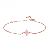wholesale Rose gold-plated new Korean and Japanese gemstone silver jewelry adjustable princess square natural pink crystal bracelet for women-Rose Quartz (clearance products, no returns or exchanges unless there is a quality issue, please do not bid) &gt; 925 Silver