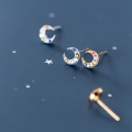 wholesale S925 Sterling Silver Korean Style Mini and Dainty Colored Diamond Crescent Moon Ear Studs Sweet and Elegant Student Earrings G4941-0-0