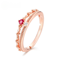 wholesale Rose Gold, Ruby, 925 Sterling Silver Geometric Crown-shaped Japanese Light Luxury Ring-ruby