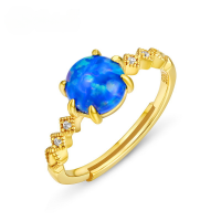 wholesale 9K Gold Plated S925 Sterling Silver Light Luxury Sea Blue Synthetic Blue Opal Ring for Women, Japanese Classical Style Exquisite Craftsmanship Ring-Synthetic Opal Adjustable opening