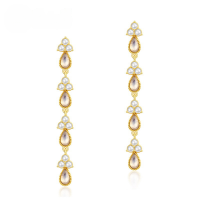 wholesale 9K Gold Plated S925 Silver Japanese Light Luxury Long Synthetic Opal Shell Pearl Earrings for Women Geometric Colored Gemstone Earrings-Opal 925 Silver