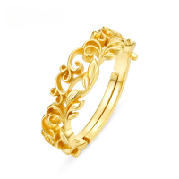wholesale 925 Silver with 9K Gold Plated Japanese-style Light Luxury Floral Vine Leaf Ring for Women, Exquisite Craft Retro Plant Leaf Ring for Wholesale-9K Adjustable opening