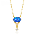 wholesale S925 silver plated with 9K gold Japanese light luxury vintage blue synthetic opal classical necklace for women, exquisite gemstone neck accessory-0-0