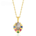 wholesale S925 Silver Gold-Plated Japanese Light Luxury Classical Heart-Shaped Pendant with Natural Labradorite, Chain Not Included-0-0